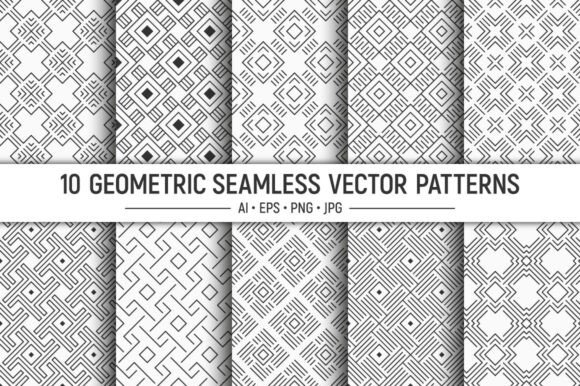 10 Geometric Rhombuses Seamless Patterns