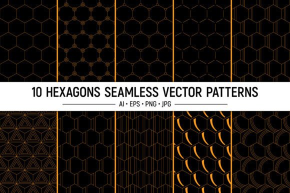 10 Seamless Geometric Hexagons Patterns: A Versatile Vector Design Resource for Creatives