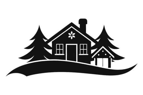 Christmas Home Silhouette Vector for Modern Design Projects
