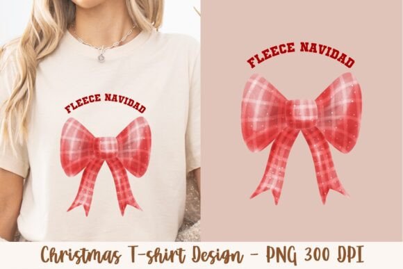 Fleece Navidad Red Bow Stripe Glitter T-Shirt Design