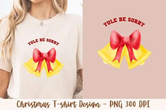 Retro Christmas T-Shirt Design with a Golden Bell and Cute Red Bow